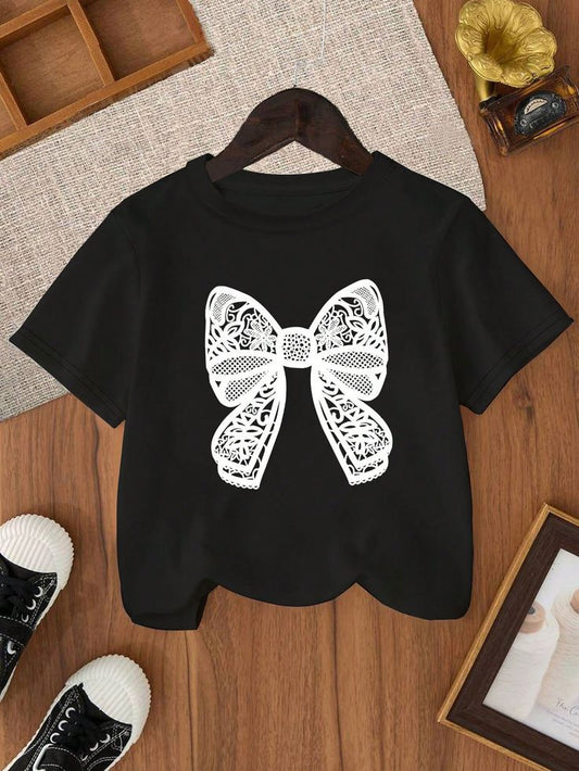 Kids Soft Cotton Tee with Bow Print