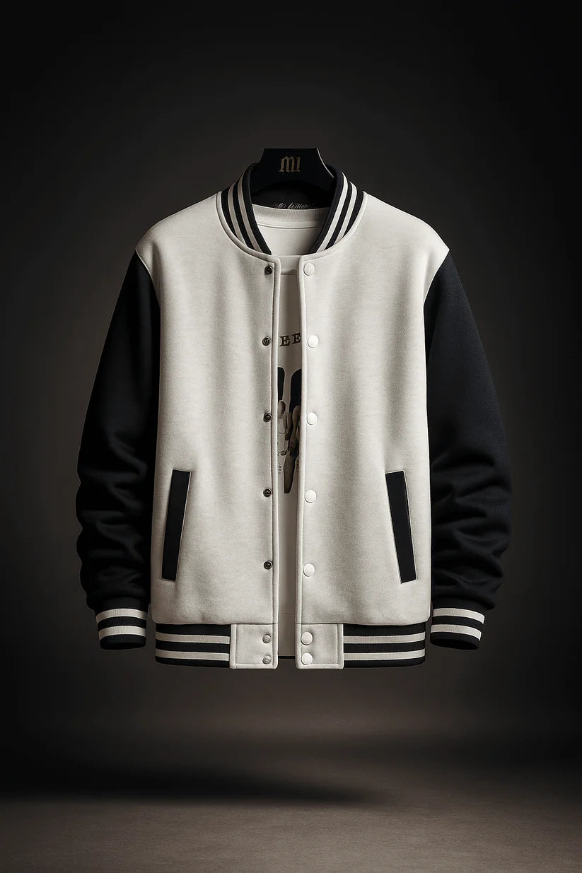 Zero Grey Baseball Jacket With Black Sleeves