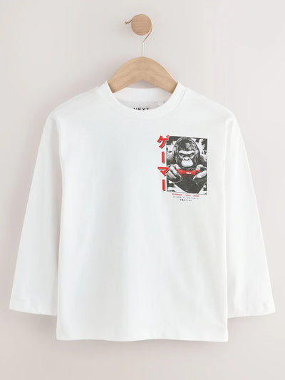 White Graphic Full Sleeve T-Shirt