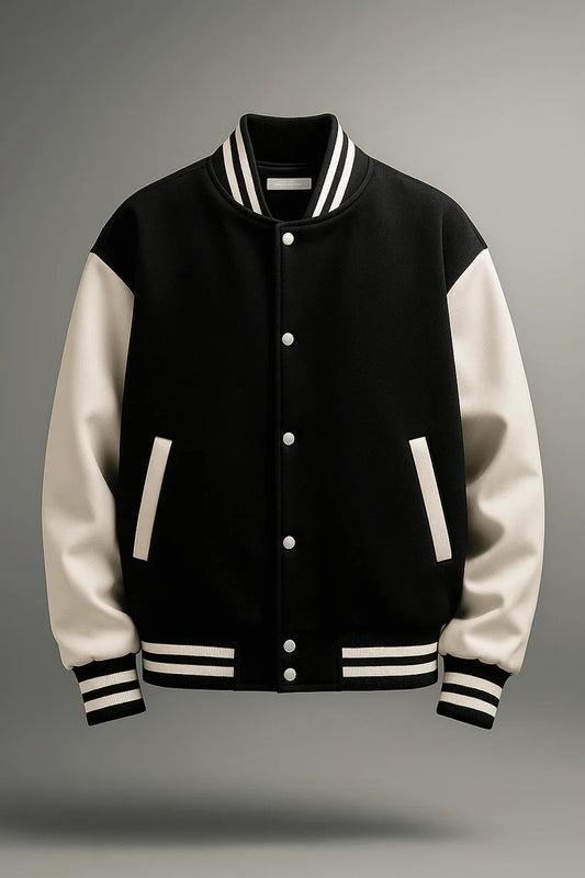 Black and white baseball varsity jacket
