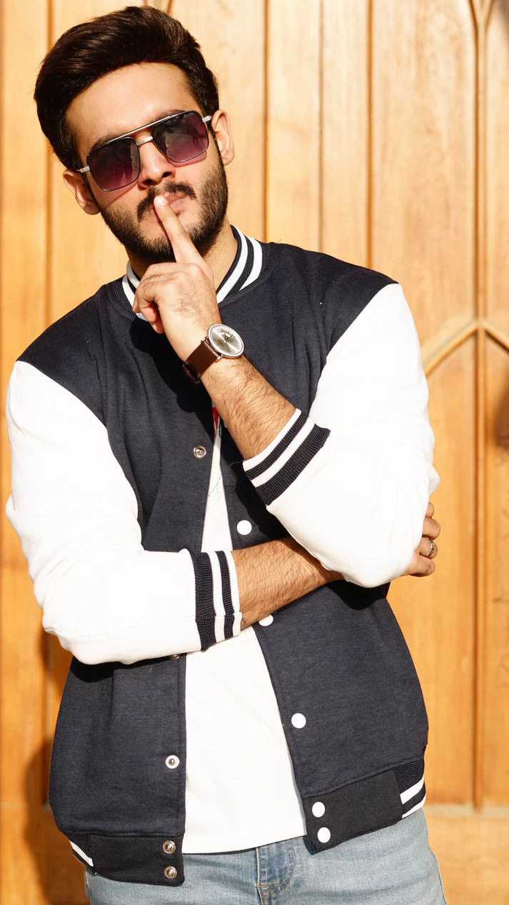 Black and white baseball varsity jacket