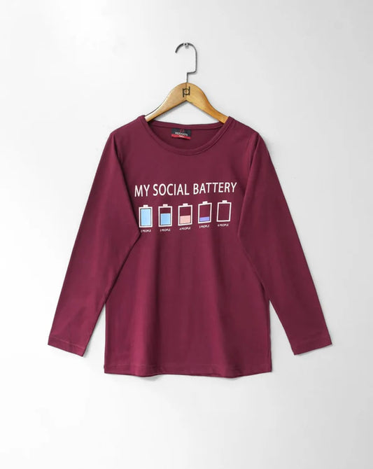 Maroon Printed Full Sleeve T-Shirt